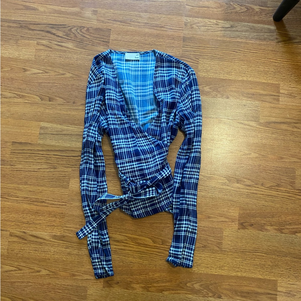 Wilfred Plaid Tie-Waist Wrap Top - Navy - Picture 4 of 4
